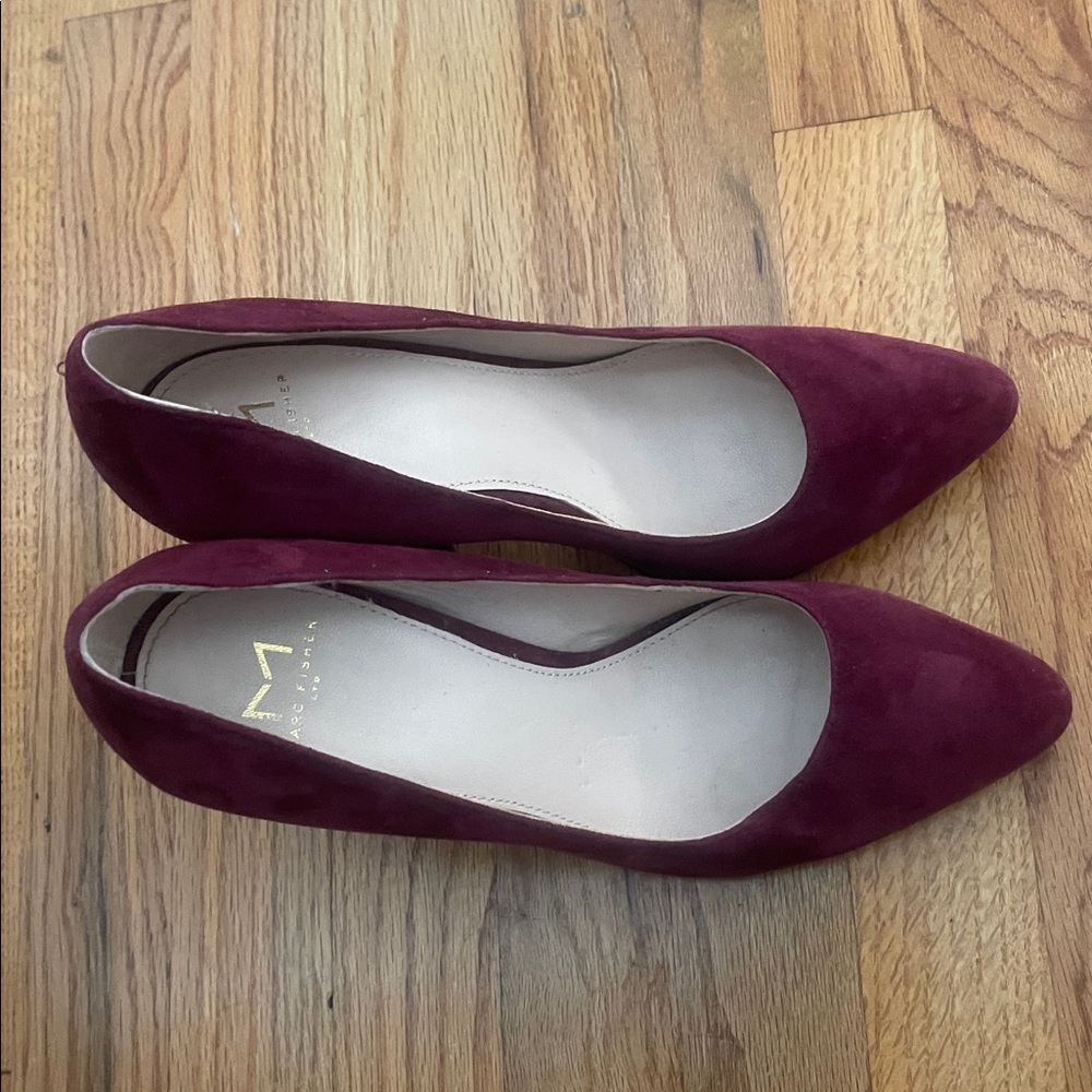 Marc Fisher Wine/Burgundy Suede Pointed Toe Pumps with Block Heel- - Picture 4 of 7